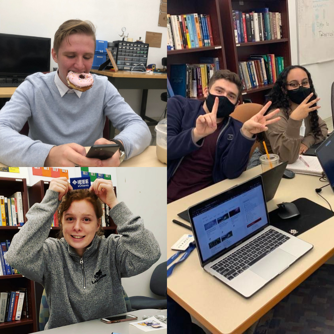 Collage of 3 pictures showing people having fun at the office