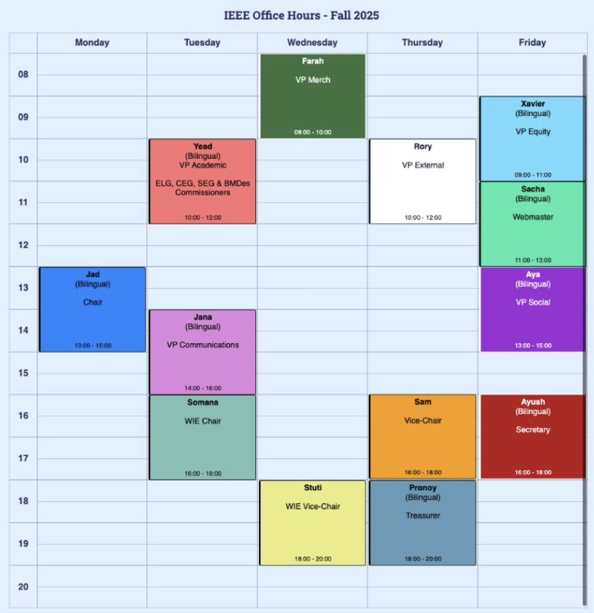 A graphic displaying IEEE's office hours.